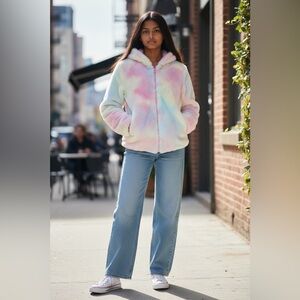 C&C California Kids Pastel Tie-Dye Faux Fur Jacket - Size 12